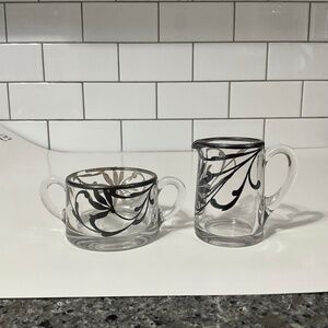 VTG Clear Glass Silver Overlay Cream & Sugar Set